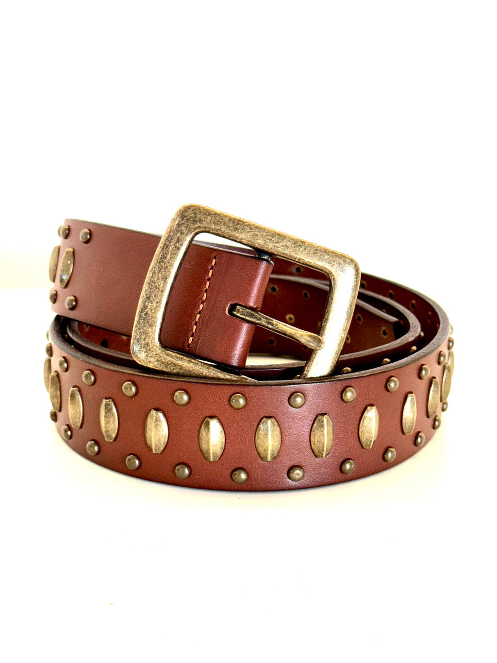 Cognac Leather with Aged Brass Studs