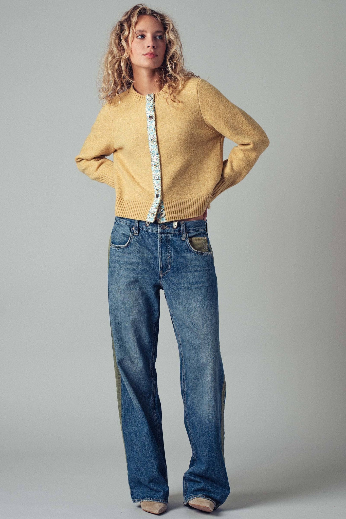 Wide-Leg Utility Stripe Denim Jeans