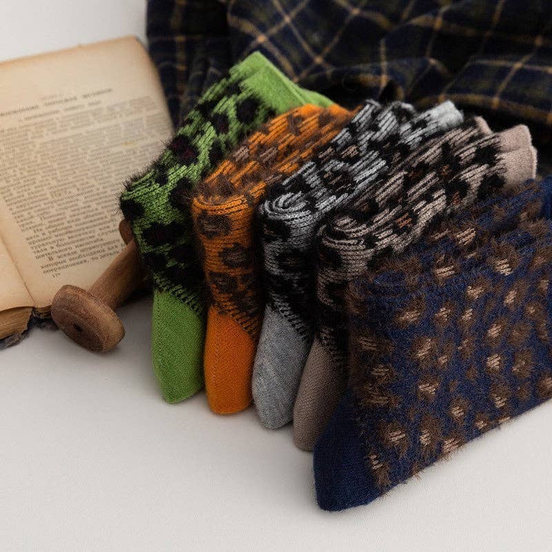 Leopard Print Lightweight Thick Sock(A Set Of Five Pairs)