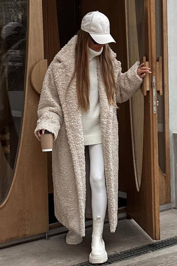 Lapel Plush Fleece Trench Coat