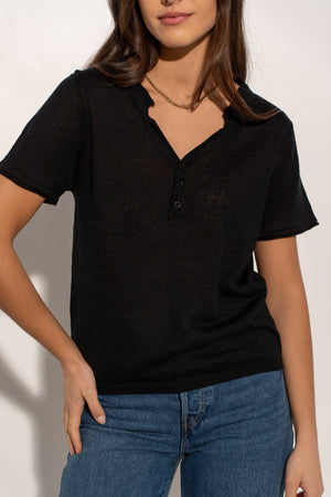 Tunisian collar T-shirt in knitted linen fabric