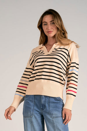 Stripe Sweater Vnk Collared