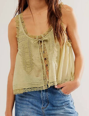 Ladies V-Neck String Tie Lace Cami Top