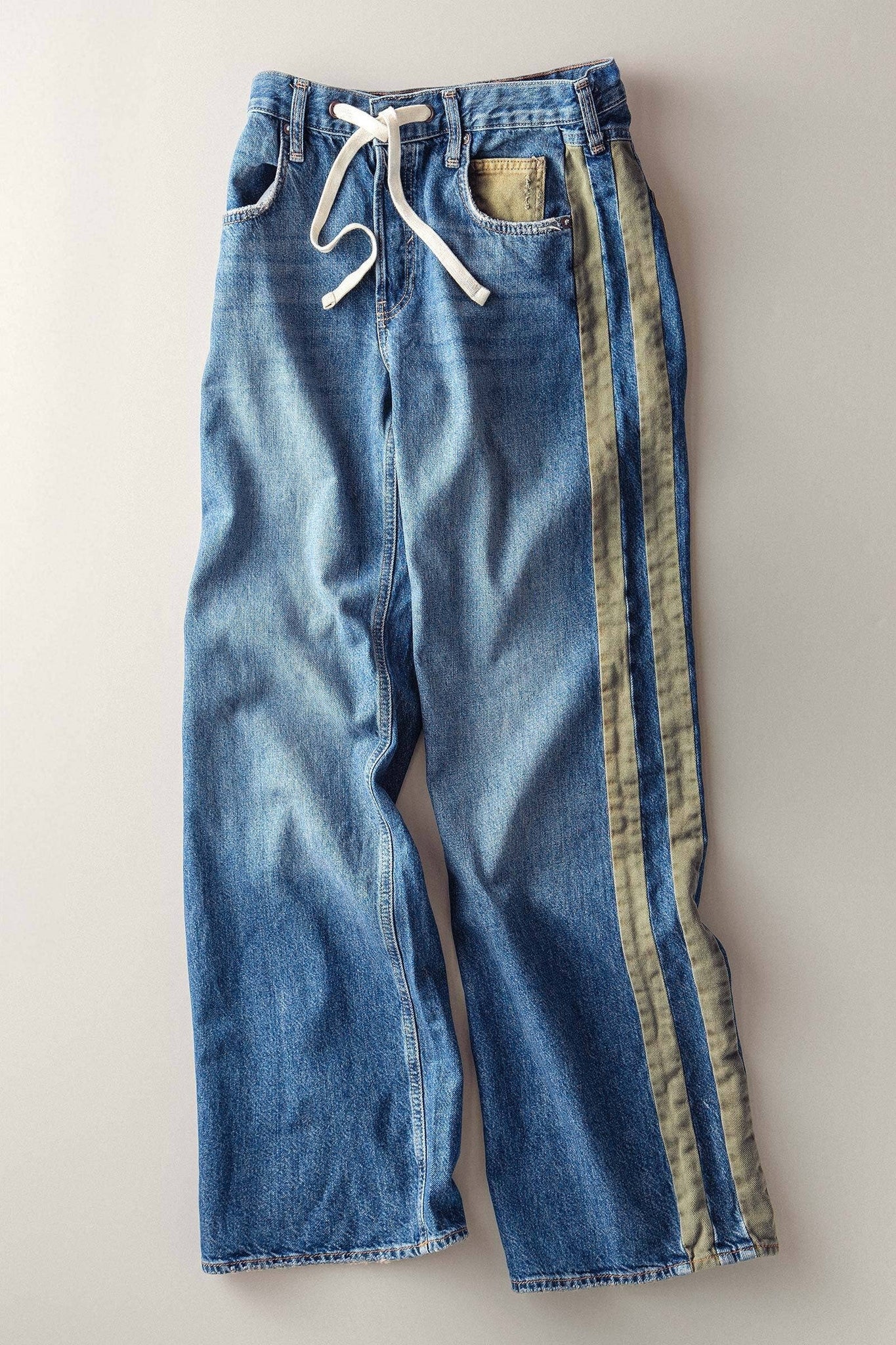 Wide-Leg Utility Stripe Denim Jeans