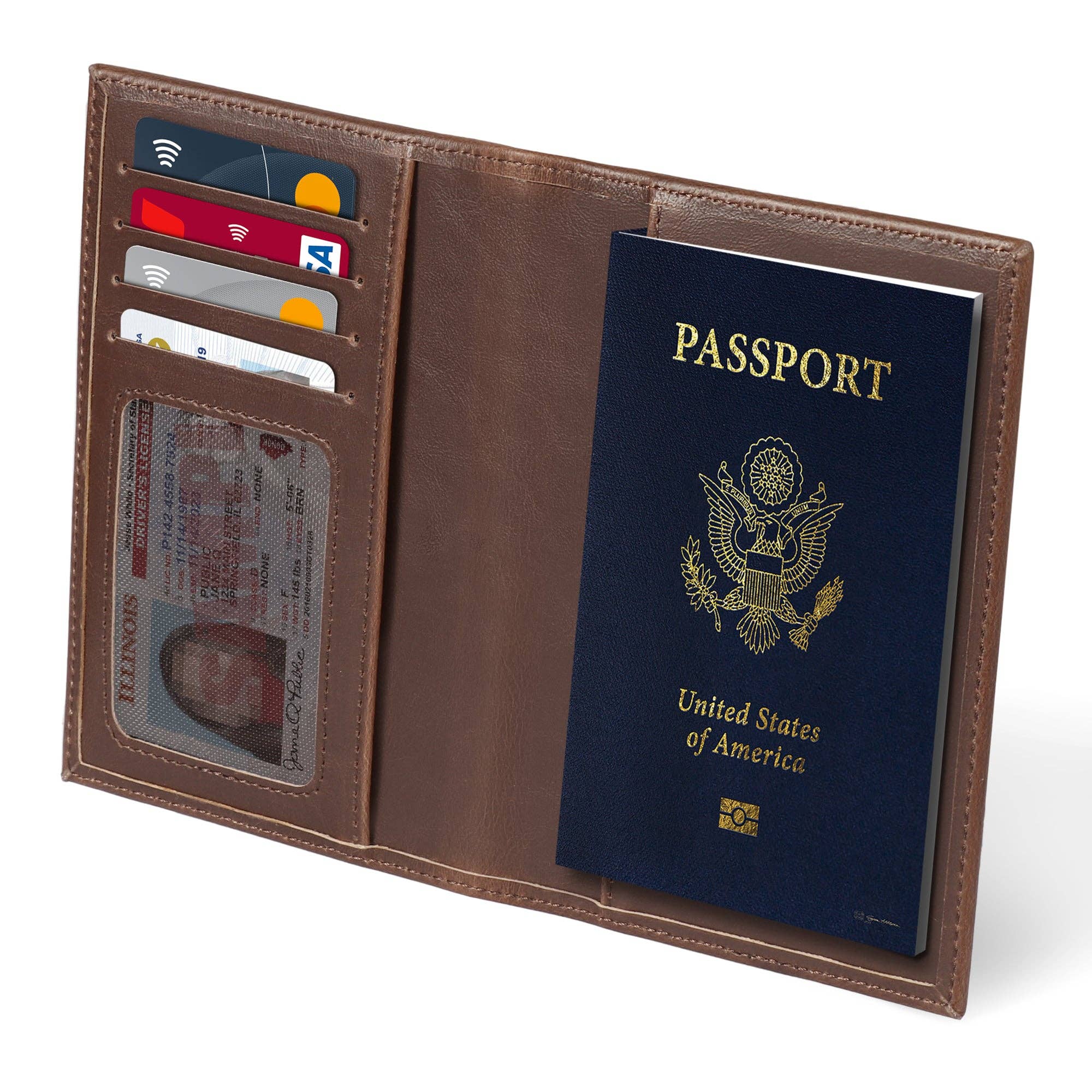 Otto Angelino Slim Passport Wallet with RFID Blocking, Leath