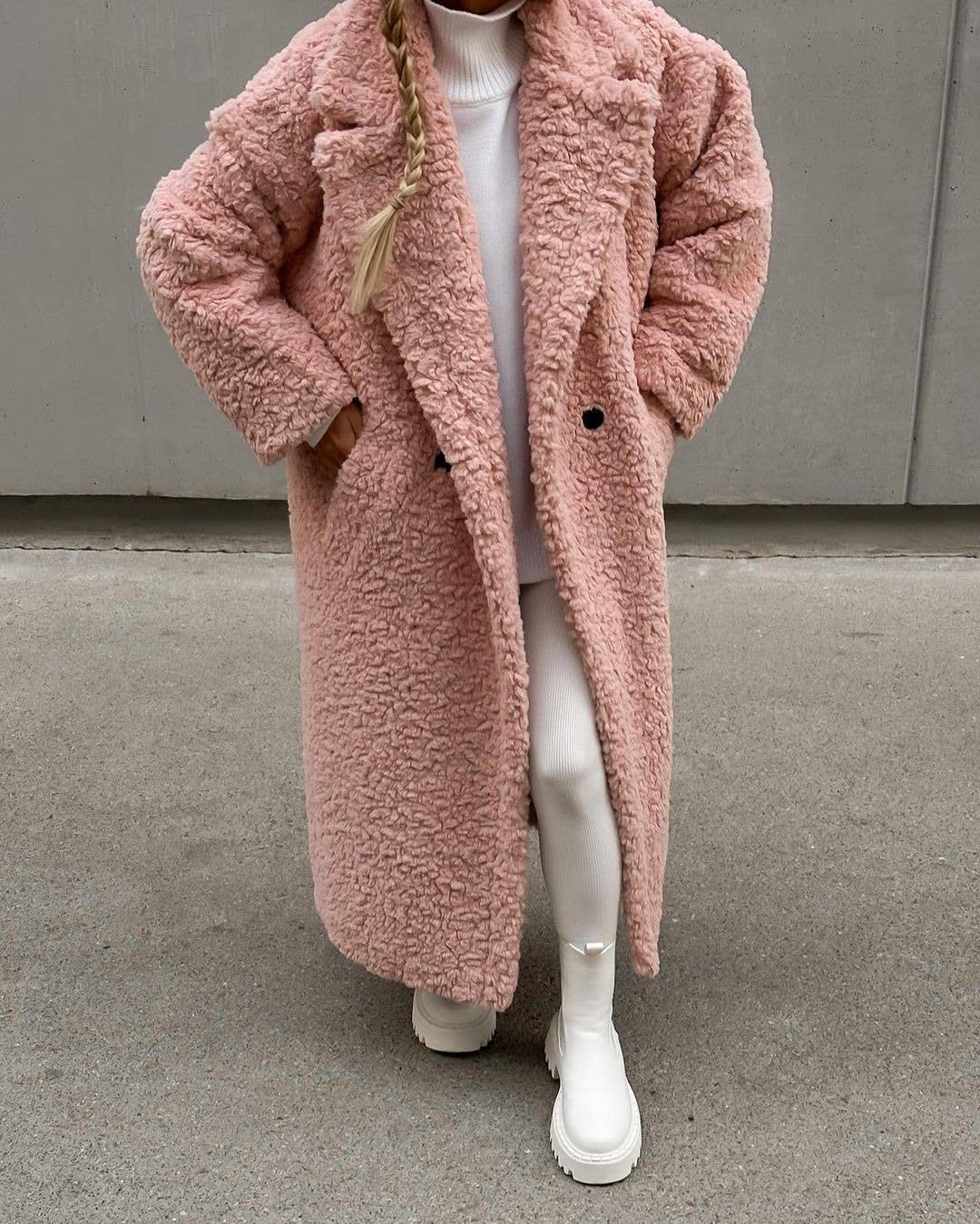 Lapel Plush Fleece Trench Coat