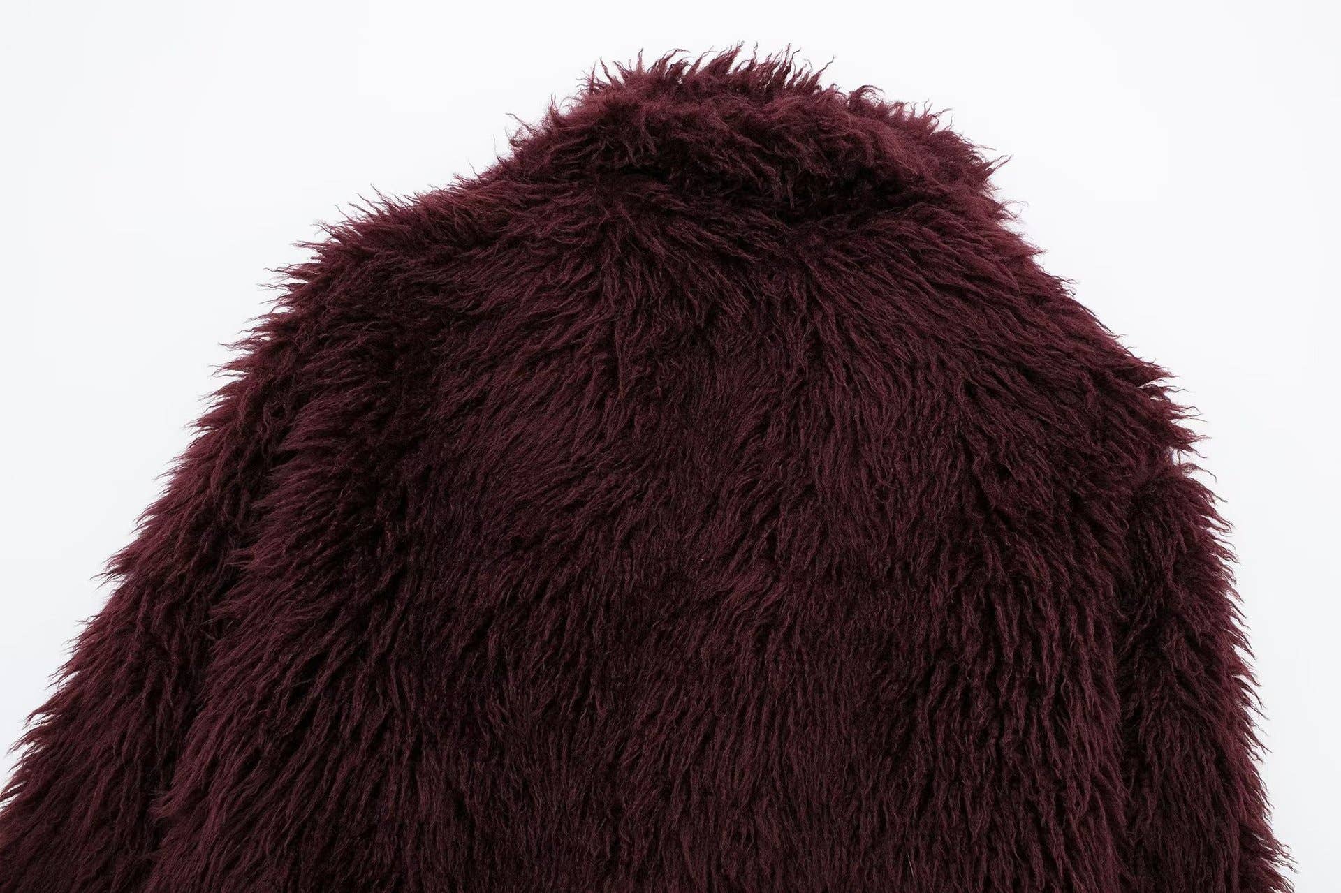 Burgundy Fuzzy Lapel Faux Fur Cropped Coat