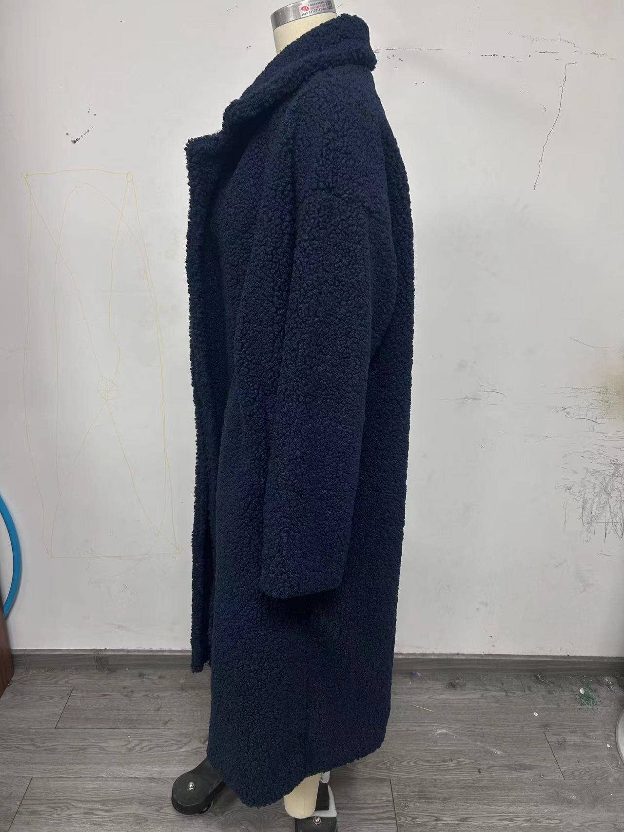 Lapel Plush Fleece Trench Coat