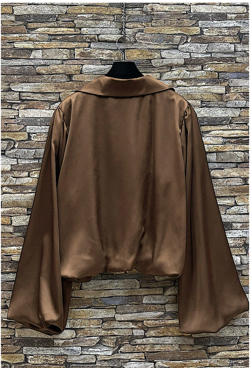 ELBLCSB Italian Chocolate Satin Blouse w/ Balloon Sleeves