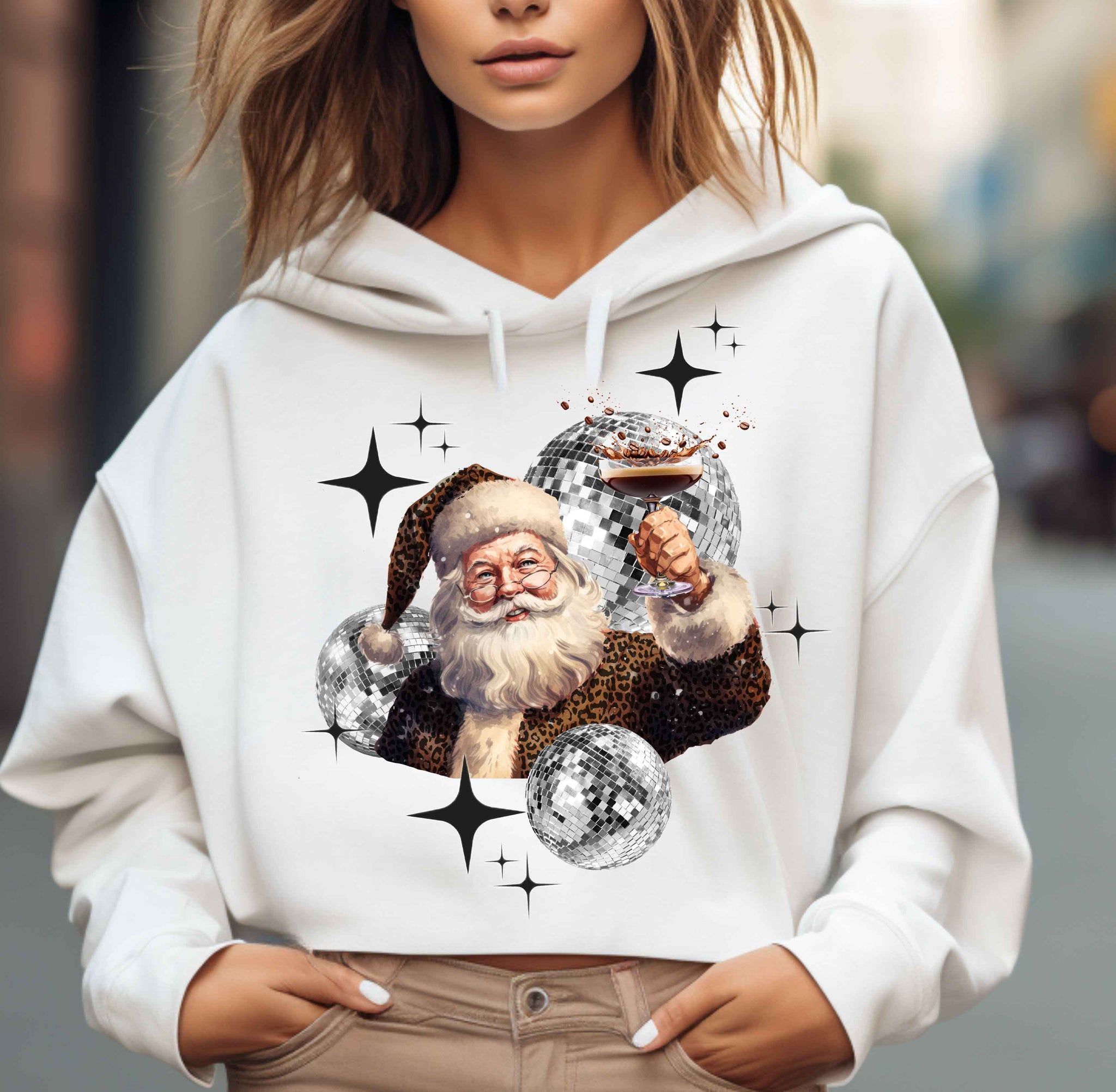 Christmas Cheers Santa Tee Sweatshirt Long Sleeve Crop
