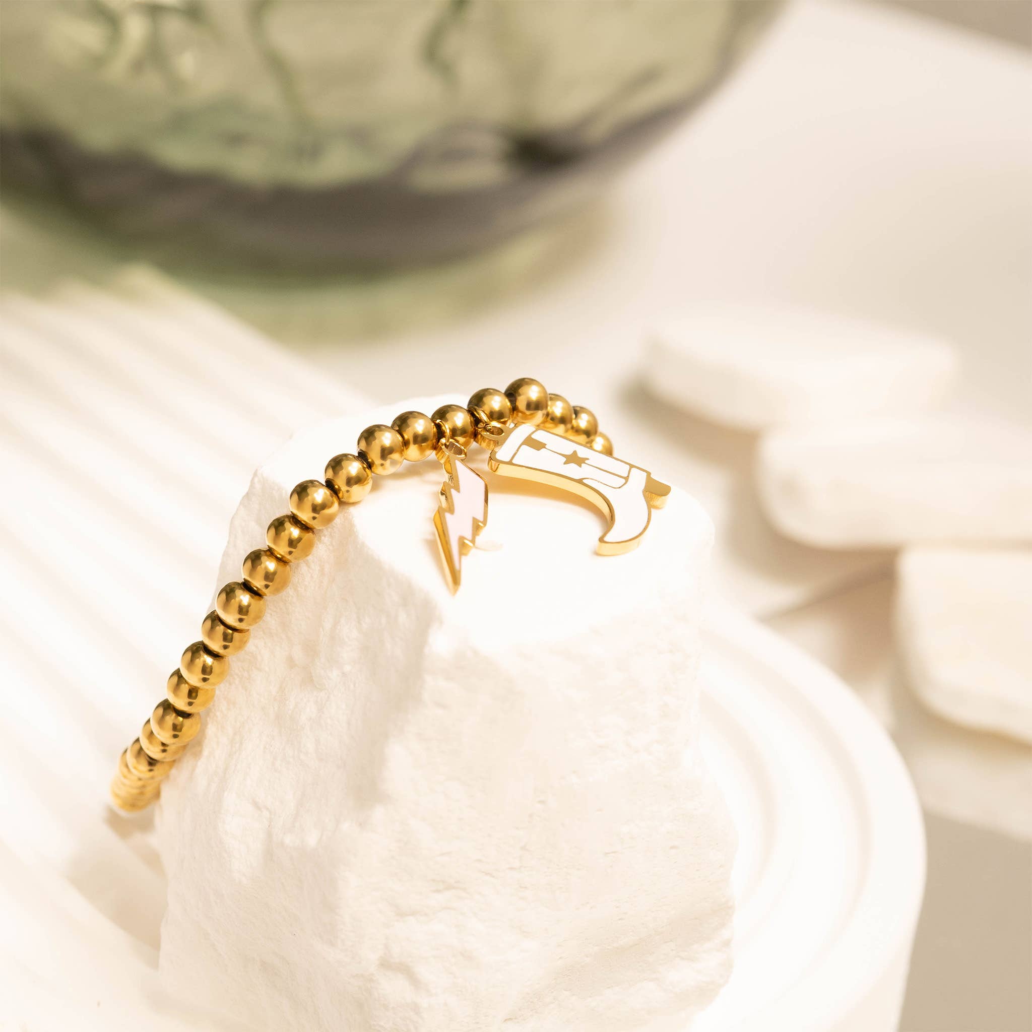 18K Gold PVD Stainless Steel Epoxy Lightning Bolt Charm