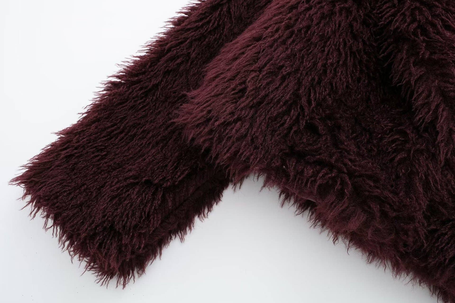 Burgundy Fuzzy Lapel Faux Fur Cropped Coat