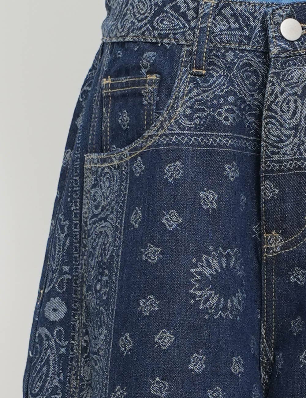 Bandana Zip Fly Barrel Denim Pants