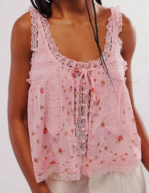 Ladies V-Neck String Tie Lace Cami Top