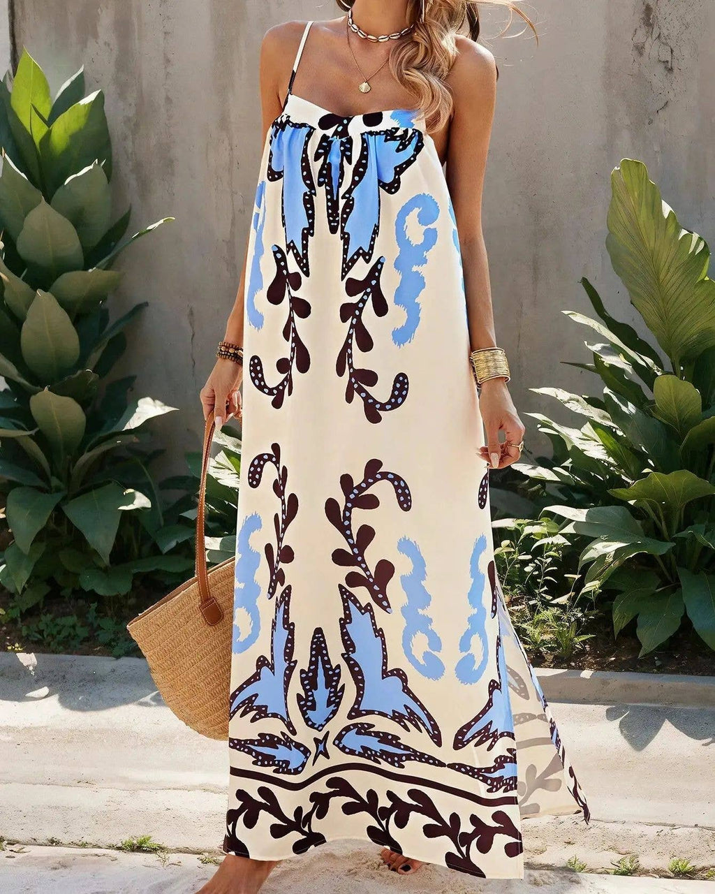 Sexy Slip Multicolor Ethnic Print Dress