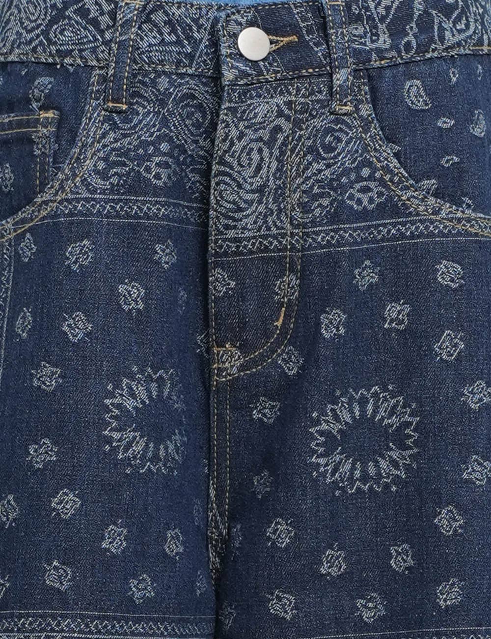 Bandana Zip Fly Barrel Denim Pants