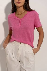 Tunisian collar T-shirt in knitted linen fabric