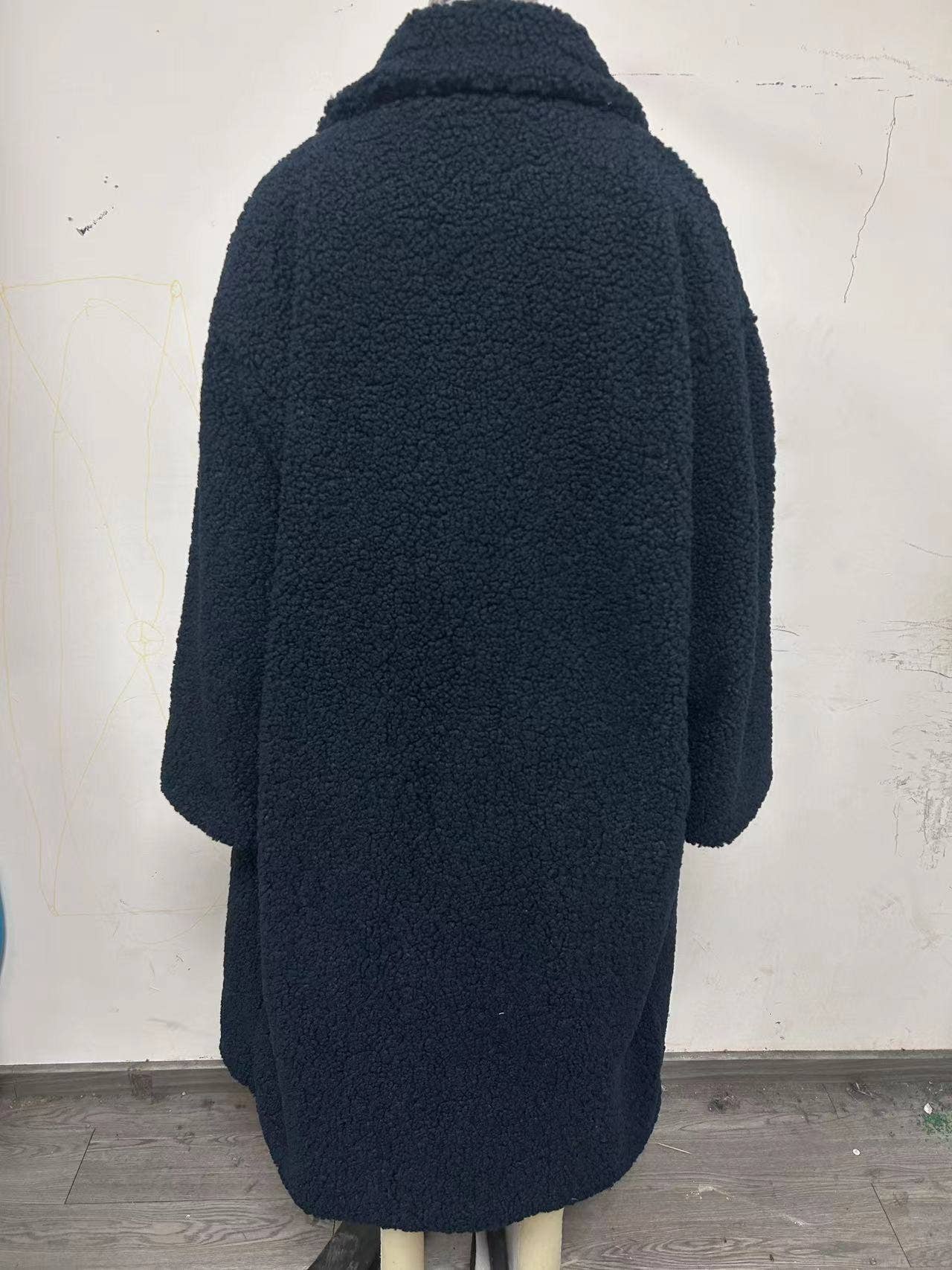 Lapel Plush Fleece Trench Coat