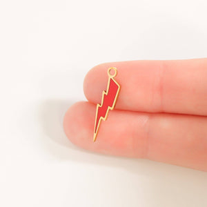 18K Gold PVD Stainless Steel Epoxy Lightning Bolt Charm