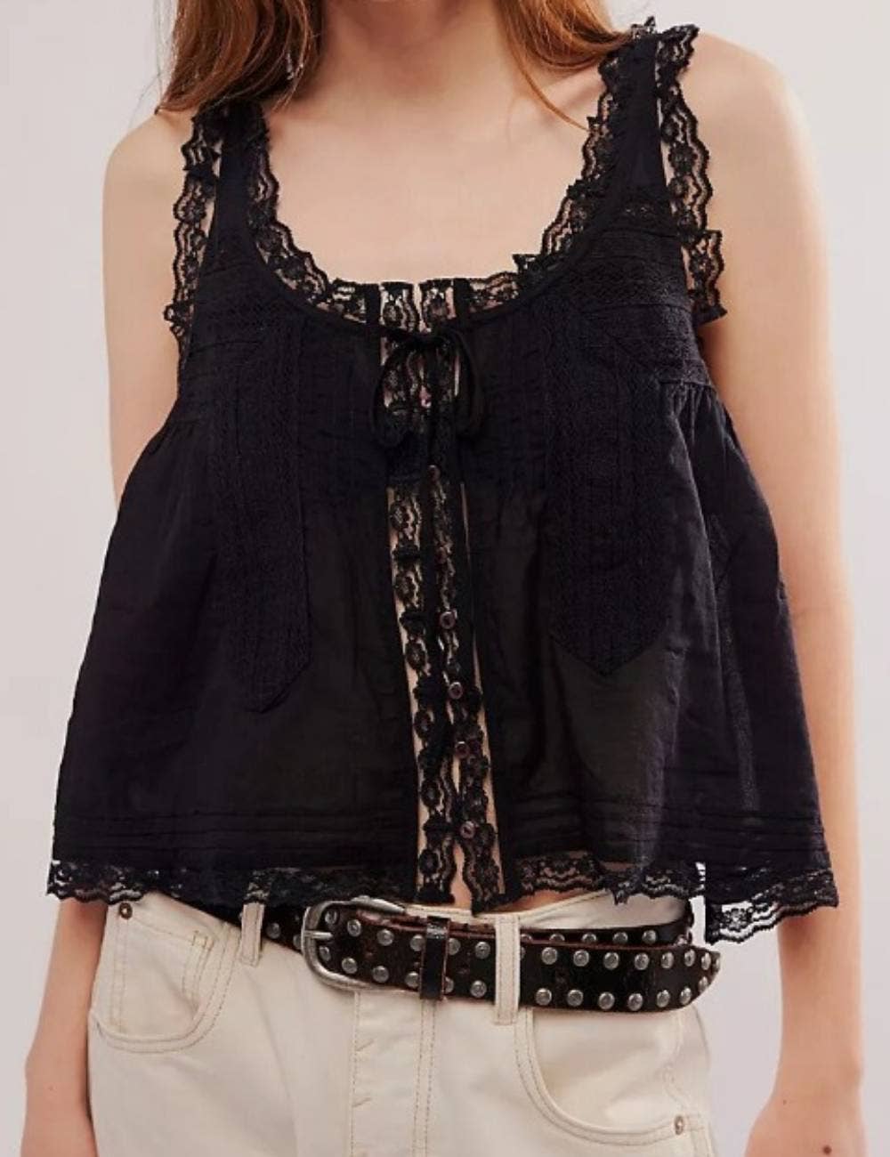 Ladies V-Neck String Tie Lace Cami Top
