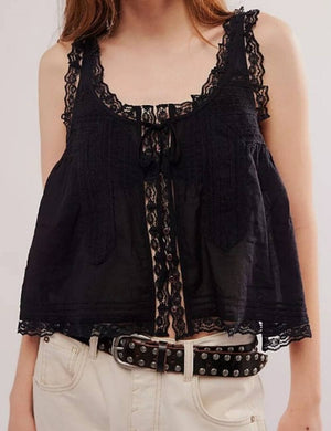Ladies V-Neck String Tie Lace Cami Top