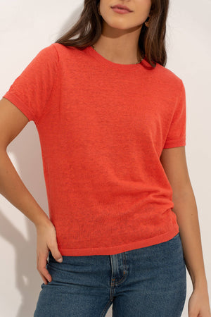 Crew neck T-shirt in knitted linen mesh